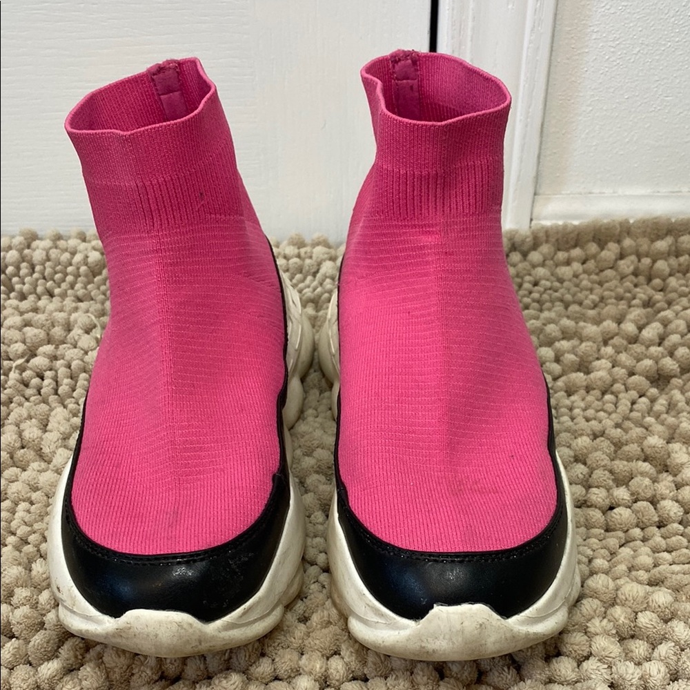 Pink Sock Sneakers with Black Trim